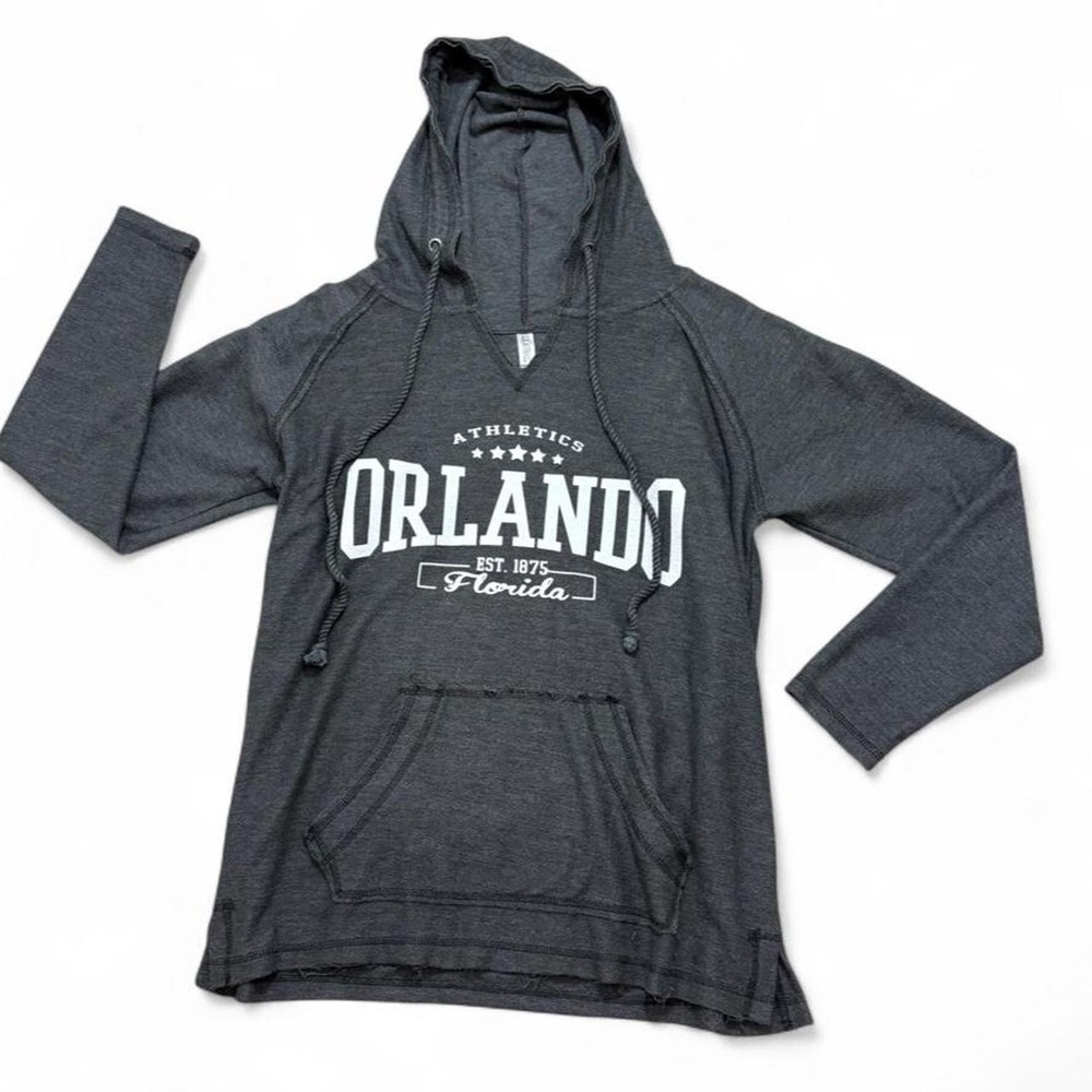 Distressed Style Hoodie Orlando Reverse French Terry Grey Granola Girl Casual M